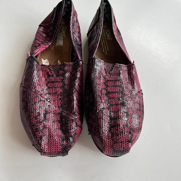NEW Toms Classic Alpargata Sequin Snakeskin Print Slip on Flats Women Size 7.5 - Picture 2 of 5